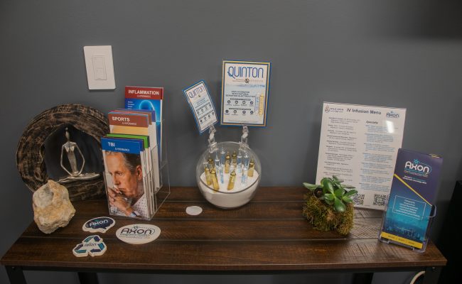 Quinton front table in waiting room